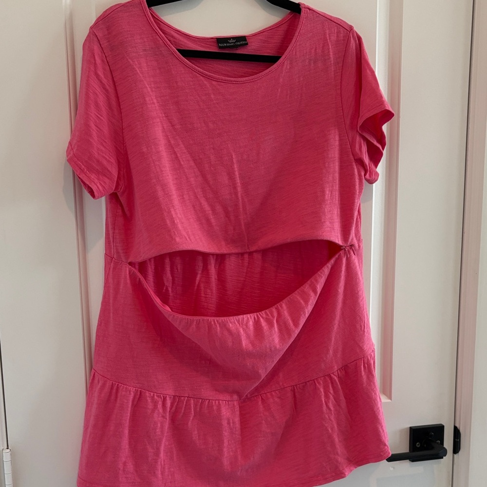 Nursing Queen Ruffle Nursing Top Watermelon Pink Hidden Zipper Babydoll M - Picture 4 of 6